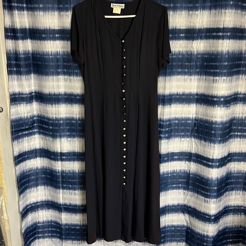 Navy fitted dress with tie back